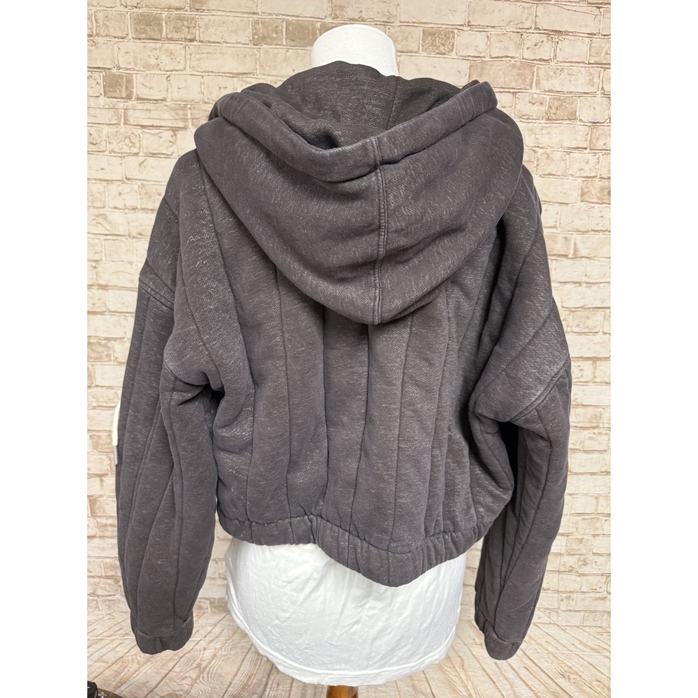 Urban Outfitters Small Brown Quilted Crop Hoodie Full Zip Soft Cozy Streetwear S - Picture 2 of 9